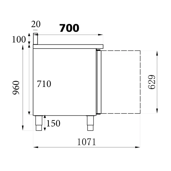 Koelwerkbank | STANDARD LINE | 553L | 4 Deuren (1/1 GN) | -2°C/+8°C | Geforceerd | Achteropstand | 2230x700x850/950(h)mm