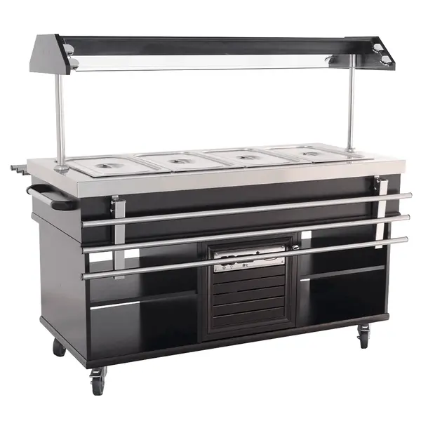 Gekoeld Buffet | Hout/RVS | 4x 1/1 GN | +4°C/+8°C | Statisch | Verlichte Kap | Wielen (Geremd) | 1500x700x1400(h)mm