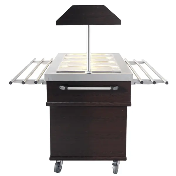 Gekoeld Buffet | Hout/RVS | 4x 1/1 GN | +4°C/+8°C | Statisch | Verlichte Kap | Wielen (Geremd) | 1500x700x1400(h)mm