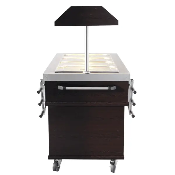 Gekoeld Buffet | Hout/RVS | 4x 1/1 GN | +4°C/+8°C | Statisch | Verlichte Kap | Wielen (Geremd) | 1500x700x1400(h)mm