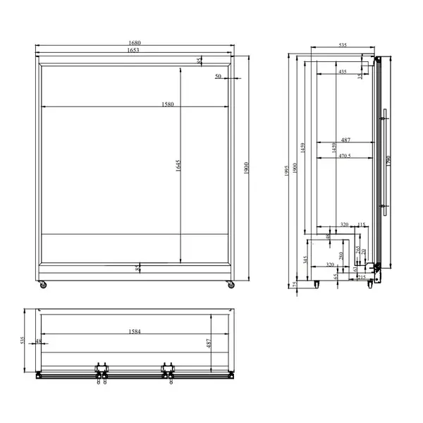 Koelkast | 1173L | Zwart | +2°C/+10°C | Geforceerd | Draaideuren | Wielen (Geremd) | 1680x600x1980(h)mm