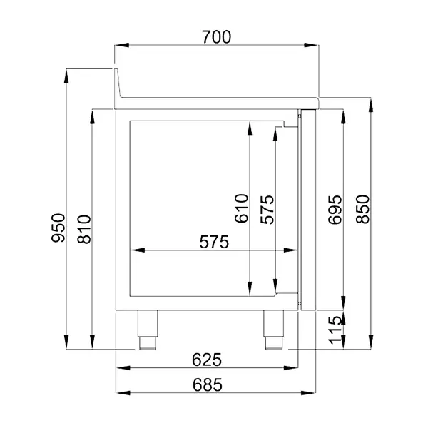 Koelwerkbank | ENERGY LINE | Energiezuinig | 281L | 2 Deuren (1/1 GN) | -2°C/+8°C | Geforceerd | Achteropstand | 1300x700x860(h)mm