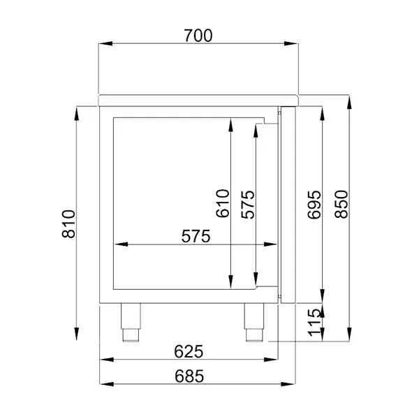 Koelwerkbank | ENERGY LINE | Energiezuinig | 281L | 2 Deuren (1/1 GN) | -2°C/+8°C | Geforceerd | 1300x700x850(h)mm