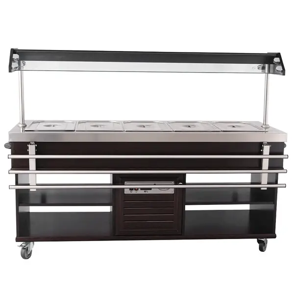 Gekoeld Buffet | Hout/RVS | 5x 1/1 GN | +4°C/+8°C | Statisch | Verlichte Kap | Wielen (Geremd) | 1900x700x1400(h)mm