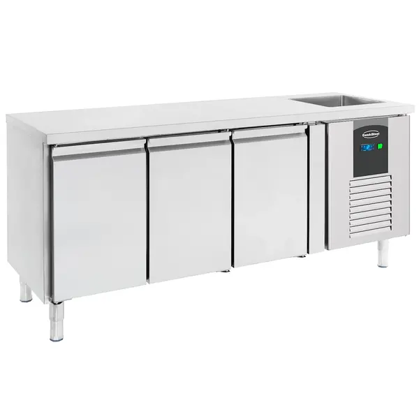 Koelwerkbank | STANDARD LINE | 400L | 3 Deuren (1/1 GN) | -2°C/+8°C | Geforceerd | Spoelbak | 2020x700x860(h)mm