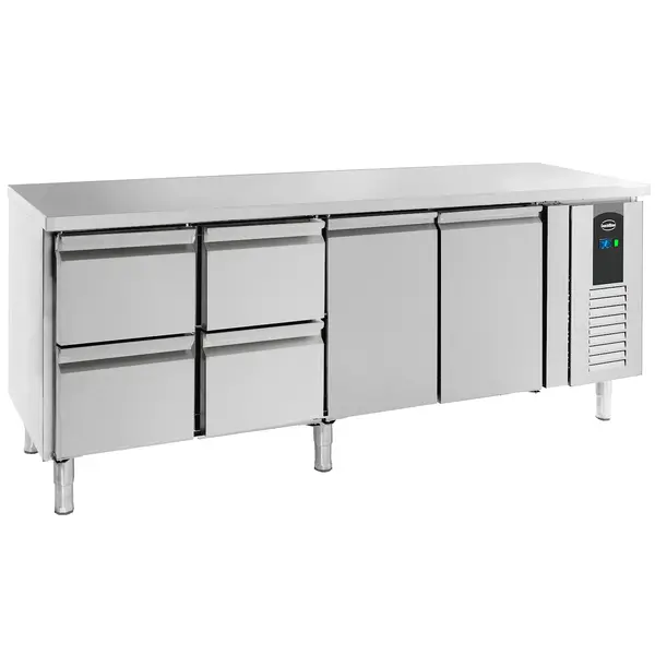 Koelwerkbank | STANDARD LINE | 553L | 2 Deuren + 4 Laden (1/1 GN) | +2°C/+8°C | Geforceerd | 2230x700x850(h)mm