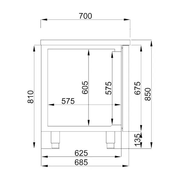 Koelwerkbank | PRO LINE | 474L | 3 Deuren (1/1 GN) + 1 Lade | -2°C/+8°C | Geforceerd | 1865x700x850(h)mm