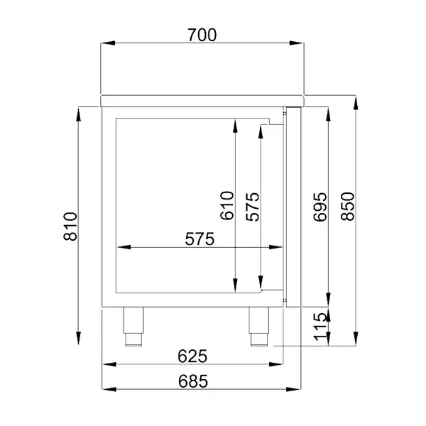 Koelwerkbank | ENERGY LINE | Energiezuinig | 474L | 2 Deuren + 3 Laden (1/1 GN) | -2°C/+8°C | Geforceerd | 1865x700x850(h)mm