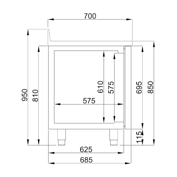 Koelwerkbank | ENERGY LINE | Energiezuinig | 632L | 4 Deuren (1/1 GN) | -2°C/+8°C | Geforceerd | Achteropstand | 2270x700x850/950(h)mm