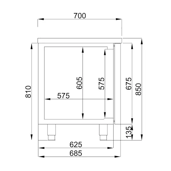 Koelwerkbank | PRO LINE | 632L | 4 Deuren (1/1 GN) + 1 Lade | -2°C/+8°C | Geforceerd | 2330x700x850(h)mm