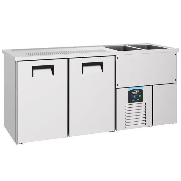 Vatenkoeler | PRO LINE | RVS | 2 Deuren | -2°C/+8°C | Geforceerd | 2 Spoelbakken (Rechts) | 1950x700x950(h)mm