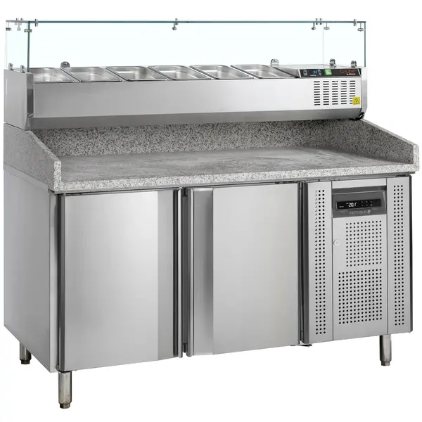 Pizzawerkbank + Opzetkoelvitrine | 390L | 2 Deuren (EN600x400) | Boven 6x 1/3 GN | +2°C/+10°C | Geforceerd | 1510x800x1448(h)mm