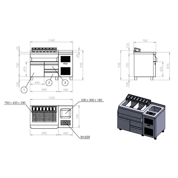 Bar-/Cocktailstation (Gekoeld) | RVS | 3 Gekoelde Laden (-1°C/+8°C) | Spoelbak + Glazenspoeler | IJs-/Ingrediëntenbakken + Flessenrek + GN-Bakhouder | Achteropstand | 1340x700x875/990(h)mm