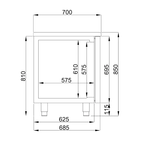 Koelwerkbank | ENERGY LINE | Energiezuinig | 632L | 2 Deuren + 4 Laden (1/1 GN) | -2°C/+8°C | Geforceerd | 2270x700x850(h)mm
