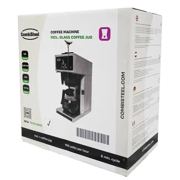 Koffiezetapparaat | RVS | Enkel | 1.8L | Warmhoudfunctie | Incl. Glazen Kan | 2.02kW (230V) | 205x405x455(h)mm