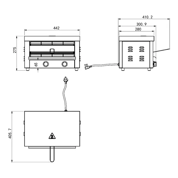 Salamander Toaster | 1 Niveau | Elektrisch | 2.1kW (230V) | Timer | 440x280x275(h)mm
