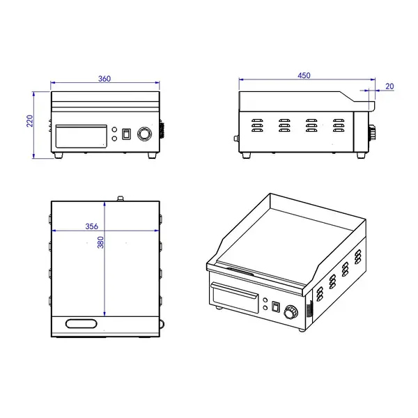 Bak-/Grillplaat | Elektrisch | Glad Oppervlak 356x380 (RVS) | 50°C/300°C | 2kW (230V) | 360x450x220(h)mm