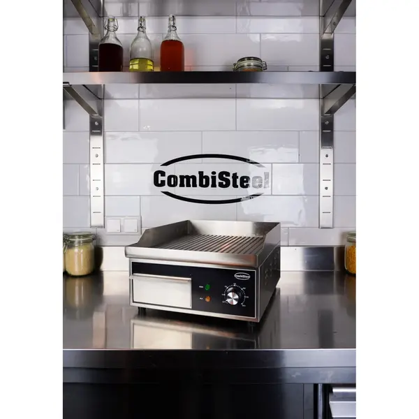 Bak-/Grillplaat | Elektrisch | Gegroefd Oppervlak 356x380 (RVS) | 50°C/300°C | 2kW (230V) | 360x450x220(h)mm
