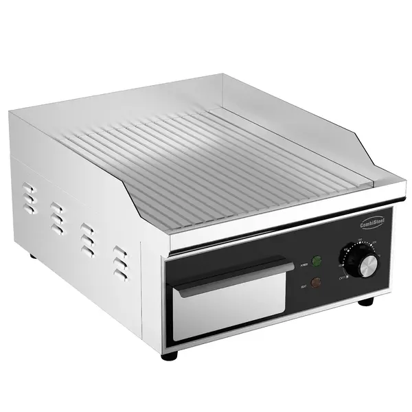 Bak-/Grillplaat | Elektrisch | Gegroefd Oppervlak 356x380 (RVS) | 50°C/300°C | 2kW (230V) | 360x450x220(h)mm