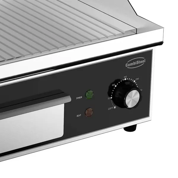 Bak-/Grillplaat | Elektrisch | Gegroefd Oppervlak 356x380 (RVS) | 50°C/300°C | 2kW (230V) | 360x450x220(h)mm