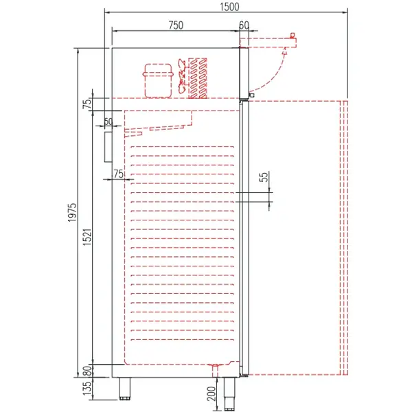 Koelkast | 645L (2/1 GN) | RVS | -2°C/+8°C | Geforceerd | Temperatuur-/Deuralarm | 680x860x2110/2175(h)mm