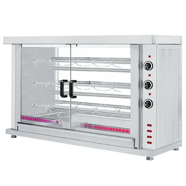 Kippengrill | 3 Spitten | Voor ca. 15 kippen | 400V | Elektrisch | 1320x460x855(h)mm