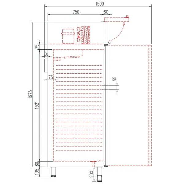 Koelkast | 1404L (2/1 GN) | RVS | -2°C/+8°C | Geforceerd | Temperatuur-/Deuralarm | 1370x860x2110/2175(h)mm