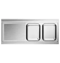 CombiSteel Spoeltafelblad | 2 Spoelbakken (Rechts) + Afdruipvlak | Incl. Sifon + Standpijp | 2000x600mm