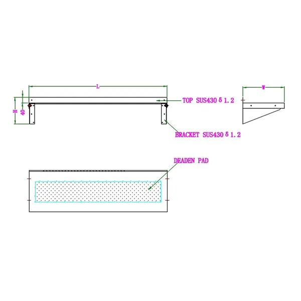Wandschap | RVS | 1 Niveau | Diepte 400 | Hoogte 190 | Breedte 600-2000 | Incl. Wandsteunen
