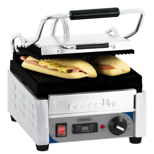Paninigrill RVS klein model | 2kW | Geribbelde plaat | 300x490x265(h)mm