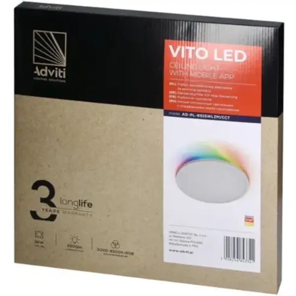 Plafondlamp | ADVITI VITO | Wit | Incl. Lichtbron (Dimbaar) (App) | Ø400x25(h)mm
