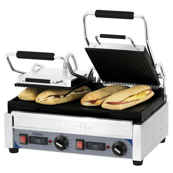 Paninigrill RVS Premium | 2.9kW | Geribbelde/Gladde plaat | 490x520x265(h)mm