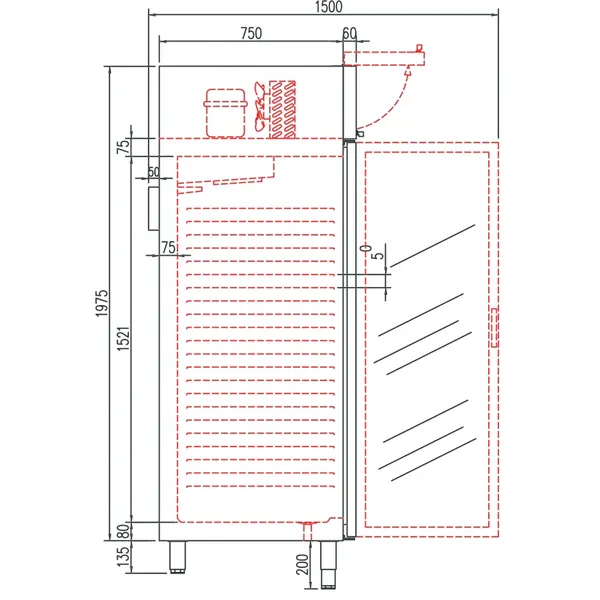 Koelkast | 645L (2/1 GN) | RVS | -2°C/+8°C | Geforceerd | Temperatuur-/Deuralarm | 680x860x2110/2175(h)mm