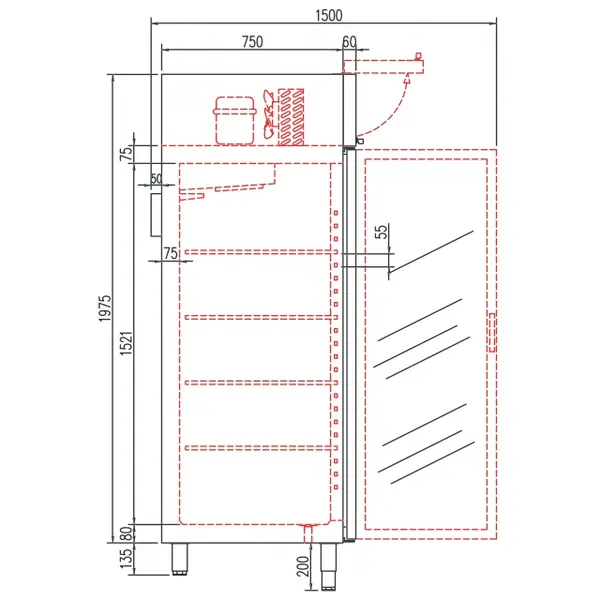 Koelkast | 2197L (2/1 GN) | RVS | -2°C/+8°C | Geforceerd | Draaideuren | Temperatuur-/Deuralarm | 2055x860x2110/2175(h)mm