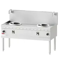 Diamond Inductiewokfornuis | WOK LINE | 2 Kookpunten (2x Ø300) | 10kW (400V) | Watergordijn | Open Onderstel | 1400x750x750/1050(h)mm