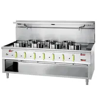Bertrand Wokfornuis | ASIA II | Gas | 4 Wokbranders (4x 20/25/35kW) + 2 Soepbranders (2x 12kW) | Piëzo Ontsteking | Watergordijn (2 Kranen) | Open Onderkast | 2250x900x780/1320(h)mm