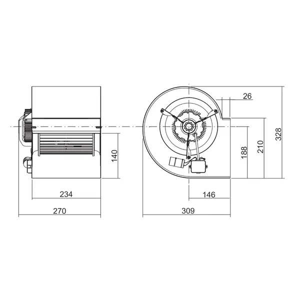 Motor | Slakkenhuis | 1000m³/u. | 1.5A | 0.15kW (230V) | 270x309x328(h)mm