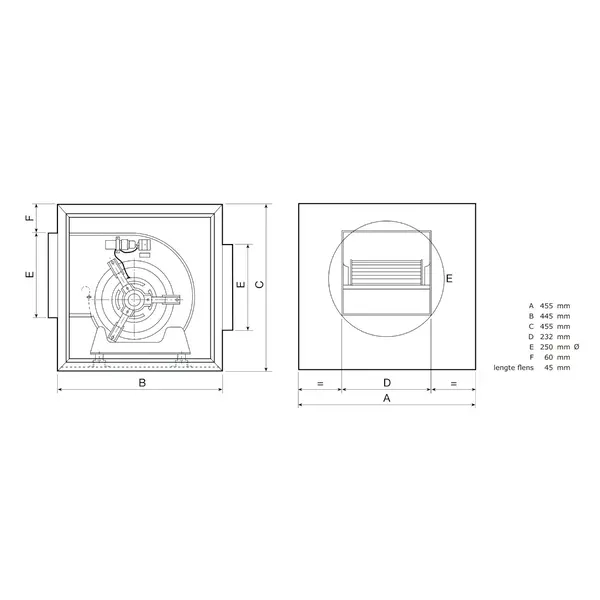 Ventilator In Box | 1.000 m3/h | Ø250mm | 1.5A | 0.15kW | 230V | 445x445x455(h)mm