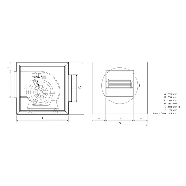 Ventilator In Box | 4.500 m3/h | Ø450mm | 5.4A | 0.74kW | 230V | 620x675x640(h)mm