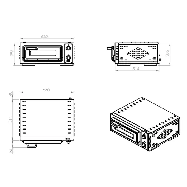 Pizzaoven | Elektrisch | 1x Ø39cm | 85°C/455°C | 3.5kW (230V) | 630x600x290(h)mm