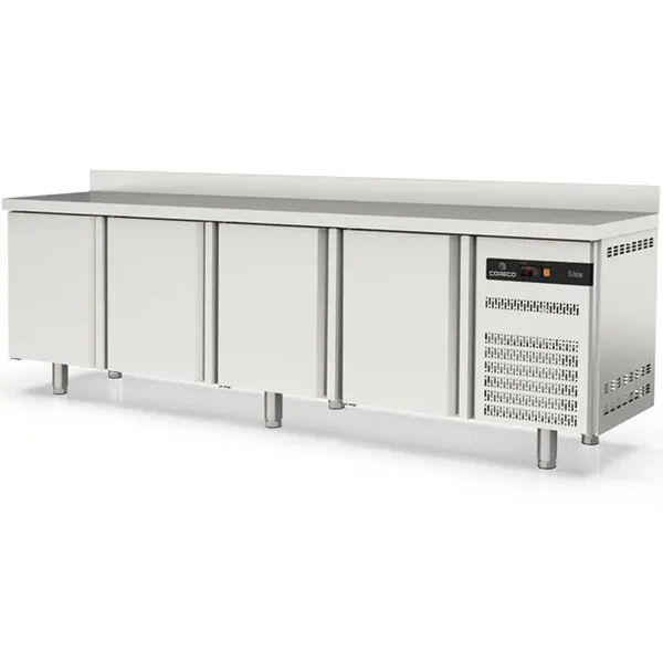 Koelwerkbank | S-LINE | 516L | 4 Deuren | -2°C/+8°C | Geforceerd | Temperatuuralarm | Achteropstand | 2545x600x850/950(h)mm