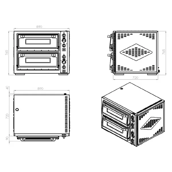 Pizzaoven | Elektrisch | 4+4x Ø30cm | 85°C/455°C | 10kW (400V) | 890x810x765(h)mm