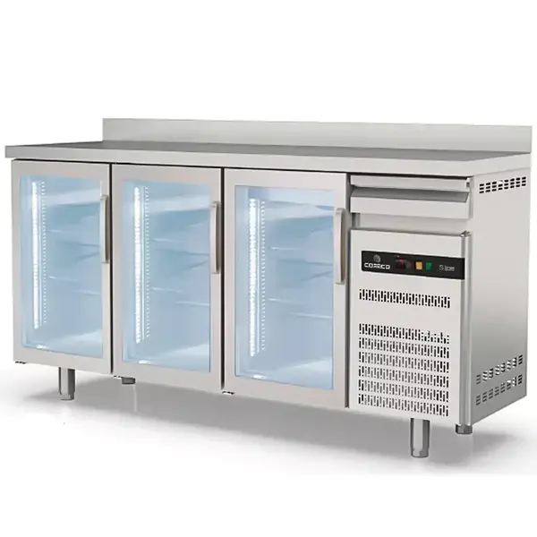 Koelwerkbank | S-LINE | 504L | 3 Glasdeuren + 1 Lade | -2°C/+8°C | Geforceerd | Temperatuuralarm | Achteropstand | 2020x600x1040/1140(h)mm