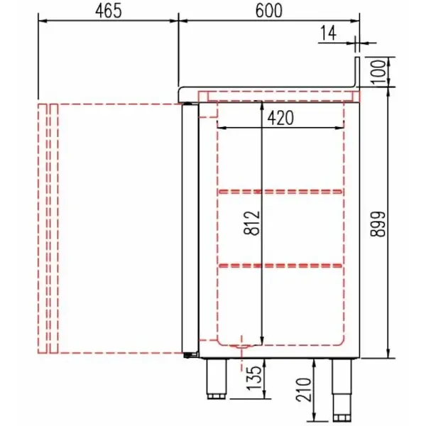 Koelwerkbank | S-LINE | 684L | 4 Glasdeuren + 1 Lade | -2°C/+8°C | Geforceerd | Temperatuuralarm | Achteropstand | 2545x600x1040/1140(h)mm