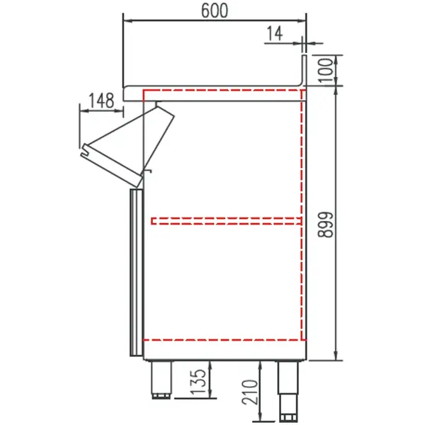 Koffiewerkbank | S-LINE | RVS | Draaideur + Afkloplade + Lade | Tussenschap | Achteropstand | 990x600x1040/1140(h)mm