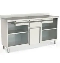 Coreco Koffiewerkbank | S-LINE | RVS | Draaideur + Afkloplade +2 Laden | 2 Tussenschappen | Achteropstand | 2020x600x1040/1140(h)mm 