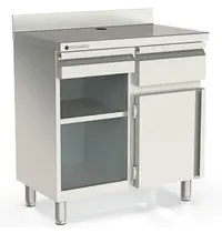 Coreco Koffiewerkbank | S-LINE | RVS | Draaideur + Afkloplade + Lade | Tussenschap | Achteropstand | 990x600x1040/1140(h)mm 