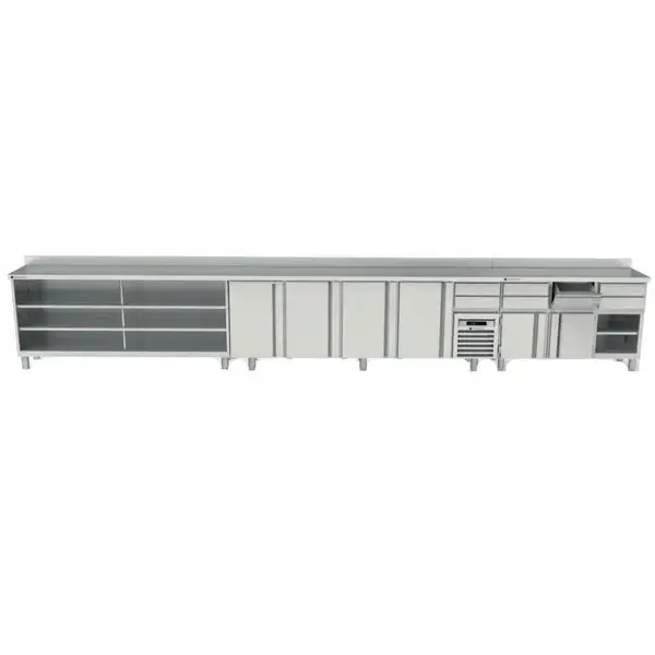 Werkbank | 600 RANGE | RVS | Open Vak | Diepte 600 | Hoogte 1040/1140 | Breedte 990-2020 | Achteropstand