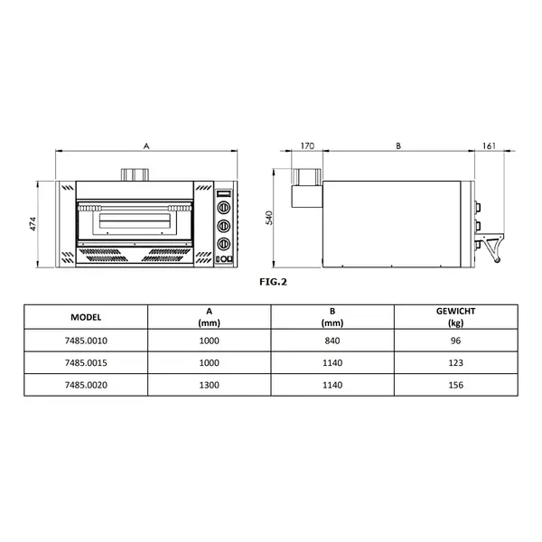 Pizzaoven | Gas | 6x Ø30cm | 21.5kW | 1000x1362x560(h)mm