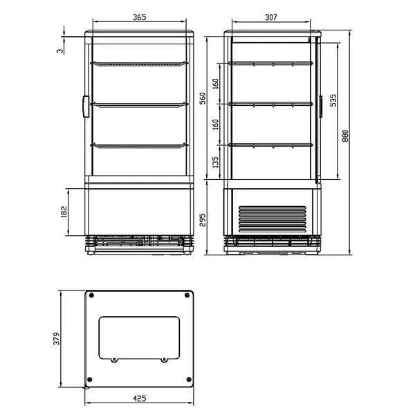 Koelvitrine | 68L | Zwart | 0°C/+12°C | 4 Niveaus | 428x386x885(h)mm